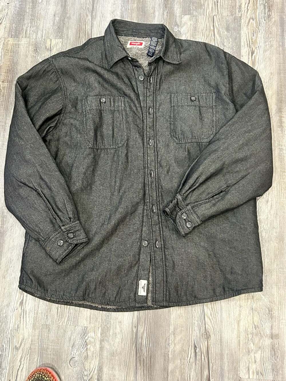 Wrangler Men's Black Heather Sherpa-Lined Shirt Jacket Shacket Size Large